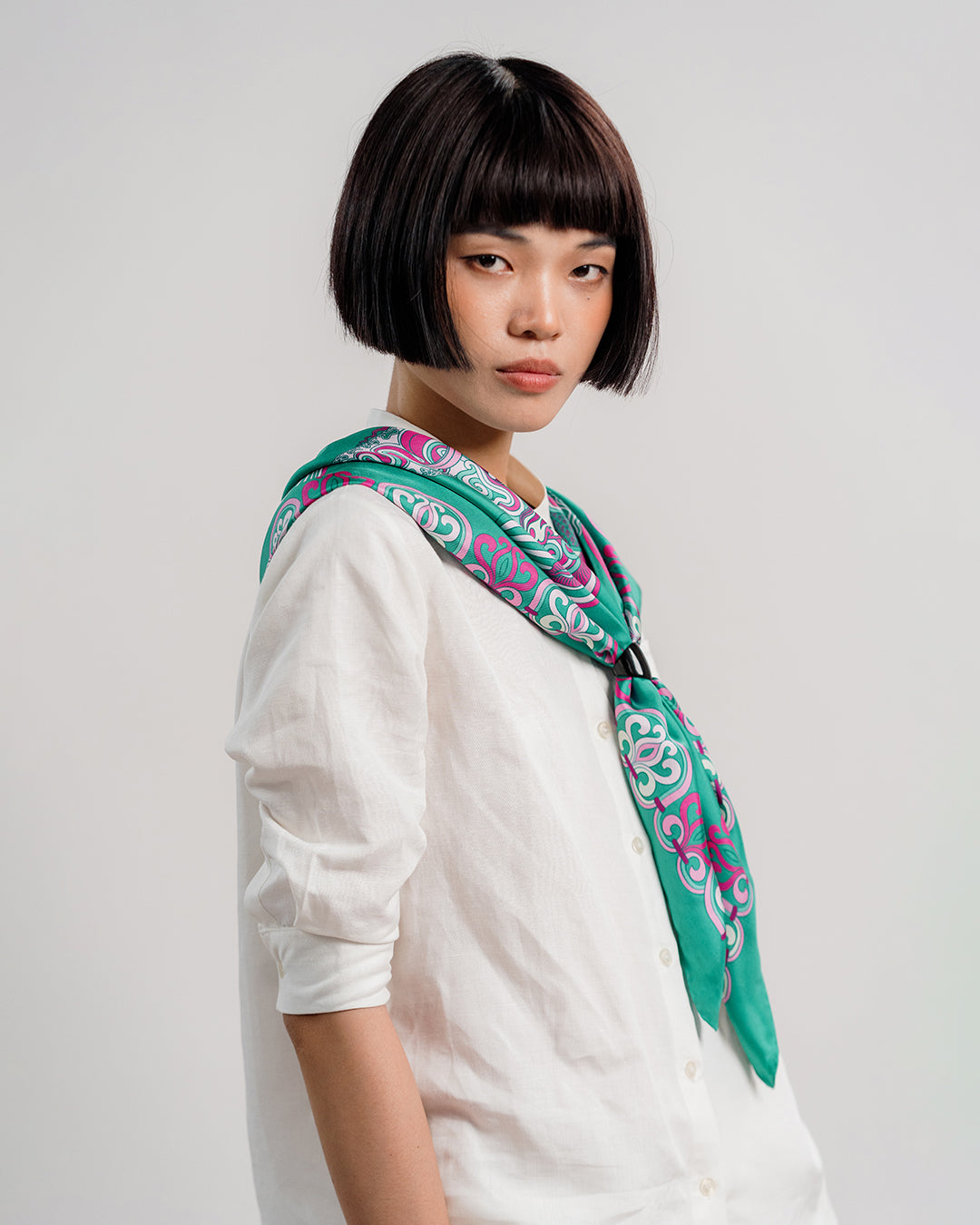 Khăn Lụa Vuông Mây Hoạ Long Ân / Xanh Ngọc