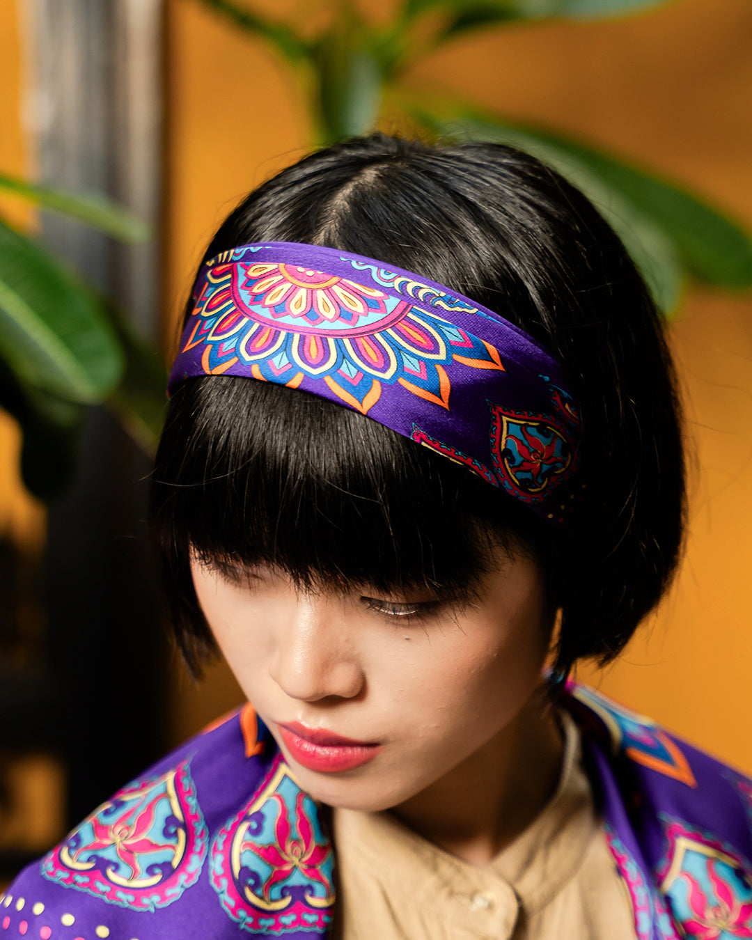 Khăn Lụa Vuông Phụng Vũ Vân Ca / Tím / Quà Tặng Cao Cấp