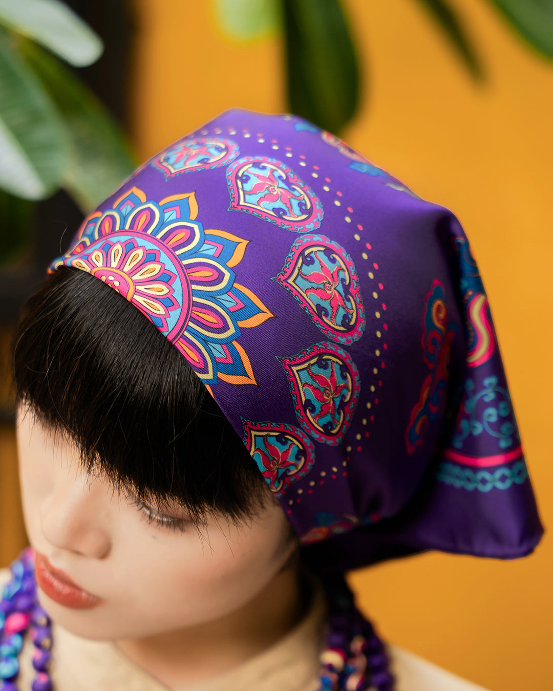 Khăn Lụa Vuông Phụng Vũ Vân Ca / Tím / Quà Tặng Cao Cấp