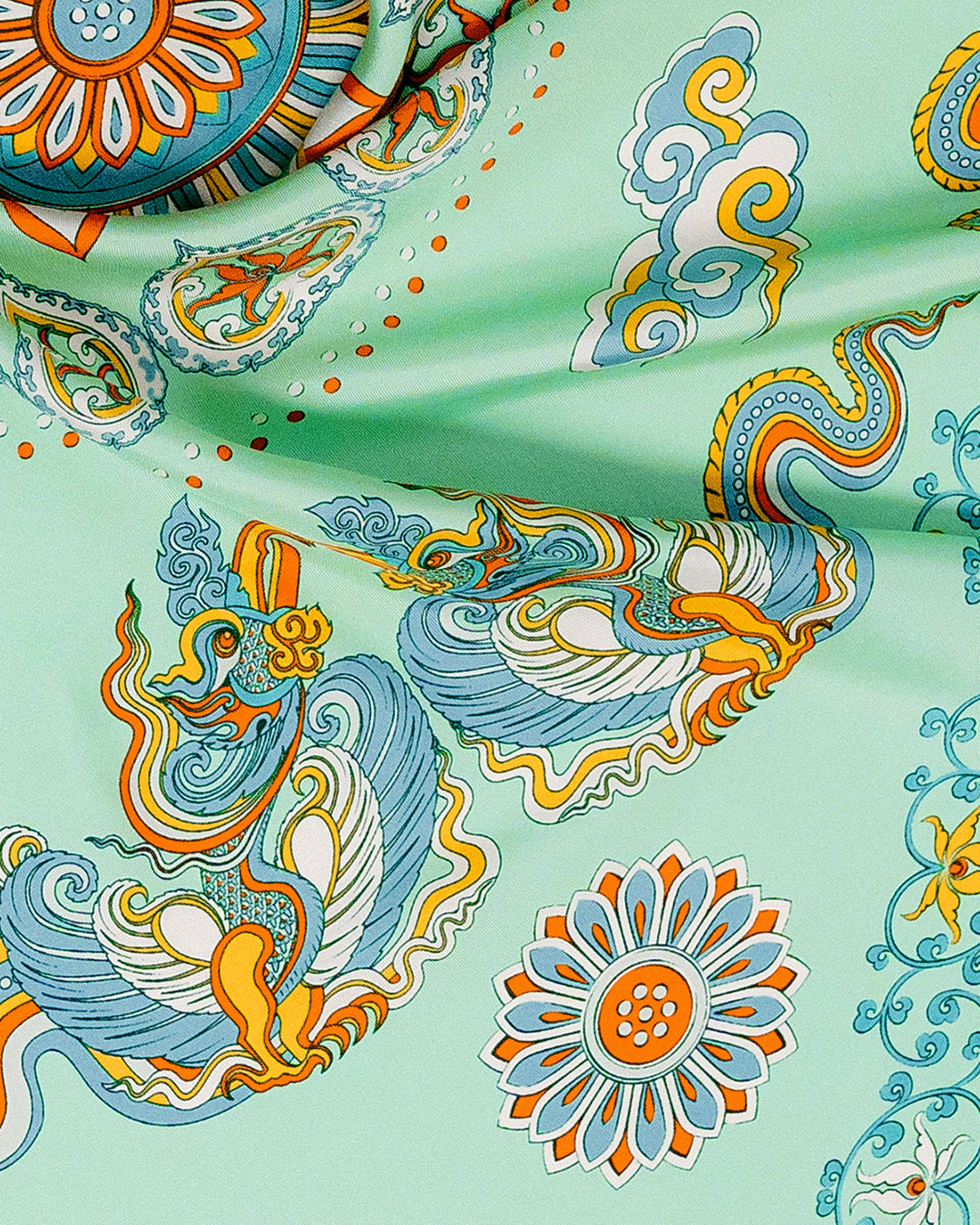 Khăn Lụa Phụng Vũ Vân Ca / Xanh / 65x65