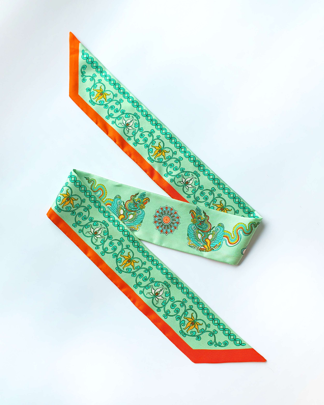 Khăn Twilly Lụa Phụng Vũ Vân Ca / Xanh / 6x106