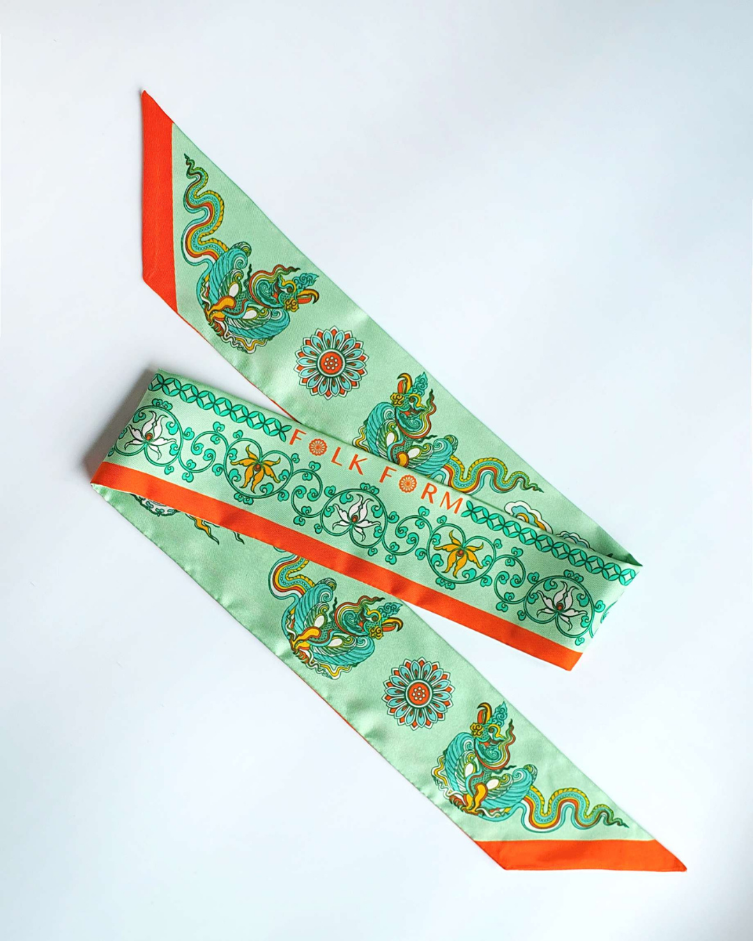 Khăn Twilly Lụa Phụng Vũ Vân Ca / Xanh / 6x106