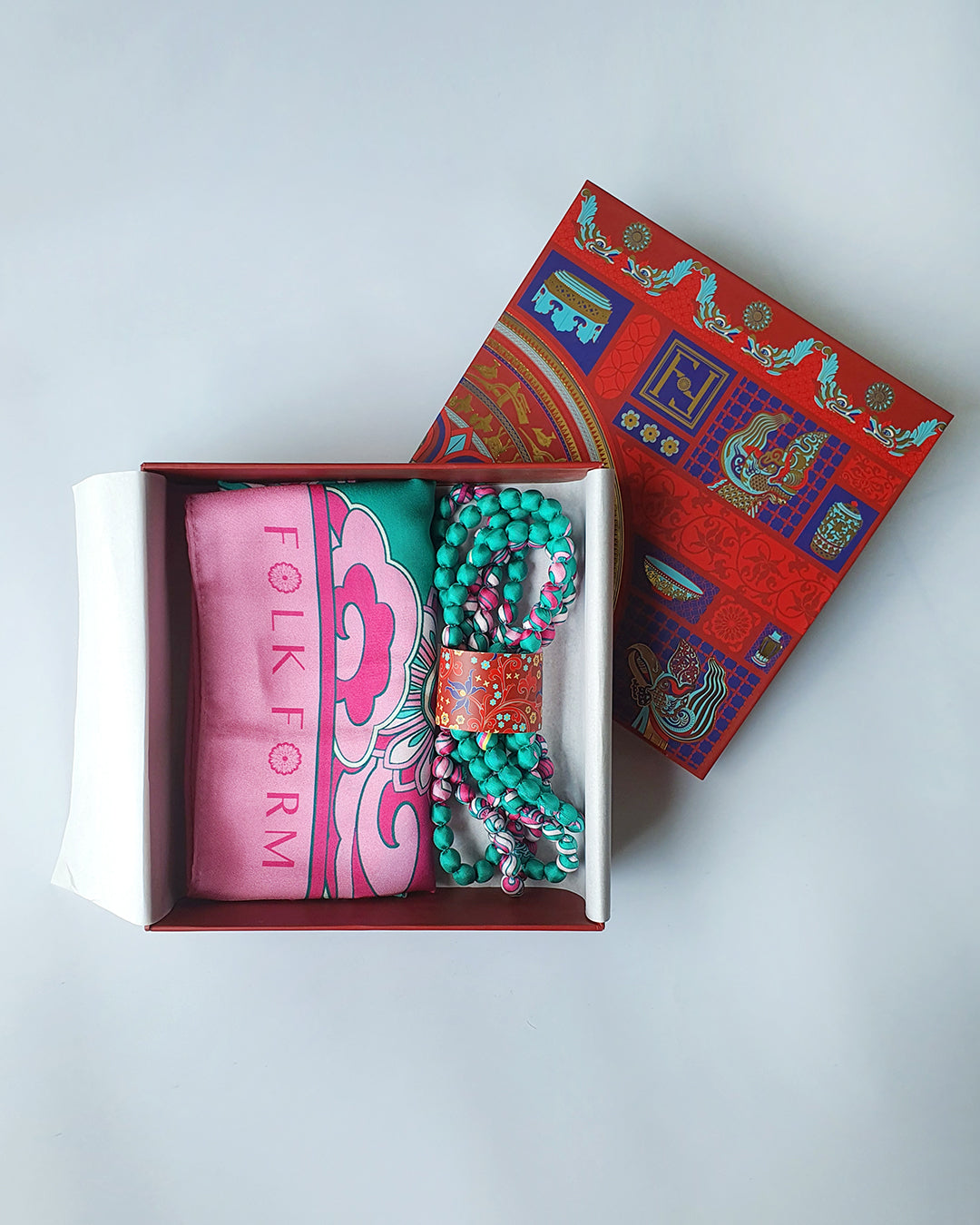 Quà Tặng Cao Cấp Tinh Hoa / Khăn Lụa Vuông Hương Vân Long Mộng / Xanh Ngọc & Hồng