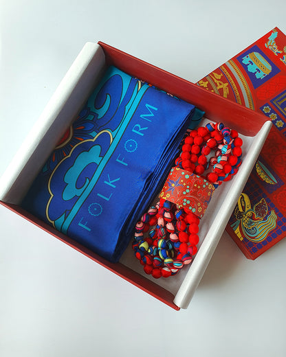 Quà Tặng Cao Cấp Tinh Hoa / Khăn Lụa Vuông Hương Vân Long Mộng / Xanh Lam Đậm