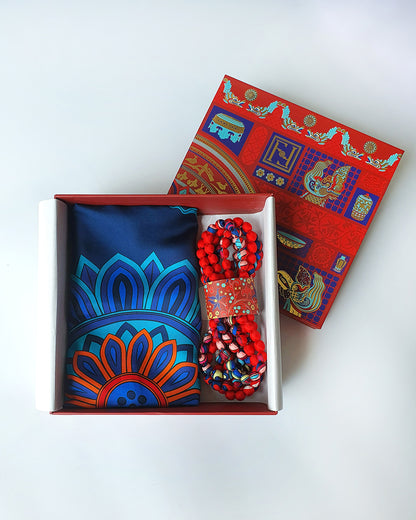 Quà Tặng Cao Cấp Tinh Hoa / Khăn Lụa Vuông Hương Vân Long Mộng / Xanh Lam Đậm