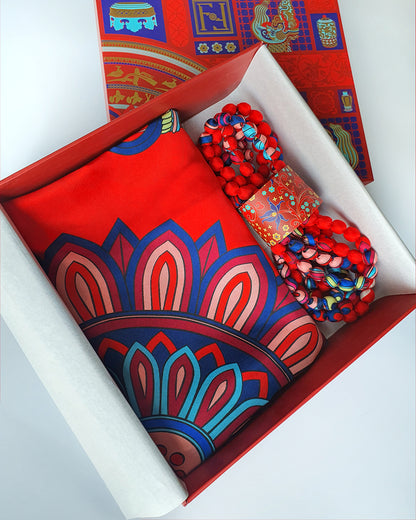 Quà Tặng Cao Cấp Tinh Hoa / Khăn Lụa Vuông Hương Vân Long Mộng / Đỏ