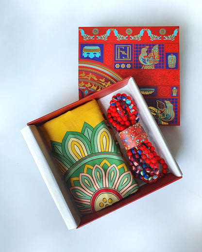 Quà Tặng Cao Cấp Tinh Hoa / Khăn Lụa Vuông Mây Hoạ Long Ân / Vàng