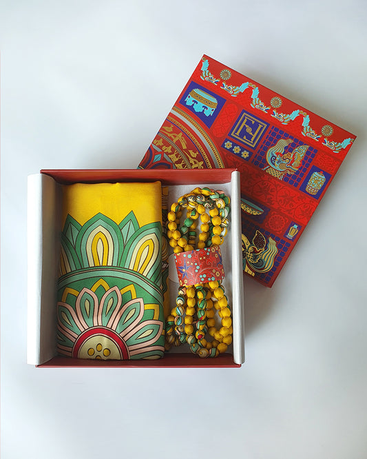 Quà Tặng Cao Cấp Tinh Hoa / Khăn Lụa Vuông Mây Hoạ Long Ân / Vàng