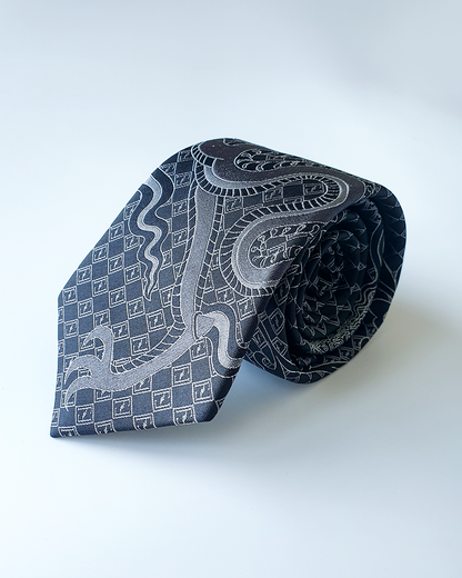 Quà Tặng Cao Cấp / Cà Vạt Lụa Gấm Hoa Văn Hắc Long / 8cm x 145cm