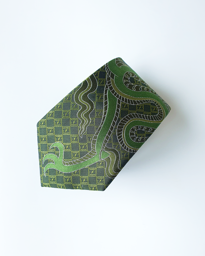 Quà Tặng Cao Cấp / Cà Vạt Lụa Gấm Hoa Văn Lục Long / 8cm x 145cm