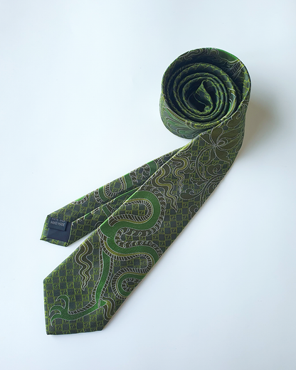 Quà Tặng Cao Cấp / Cà Vạt Lụa Gấm Hoa Văn Lục Long / 8cm x 145cm