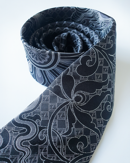 Quà Tặng Cao Cấp / Cà Vạt Lụa Gấm Hoa Văn Hắc Long / 8cm x 145cm