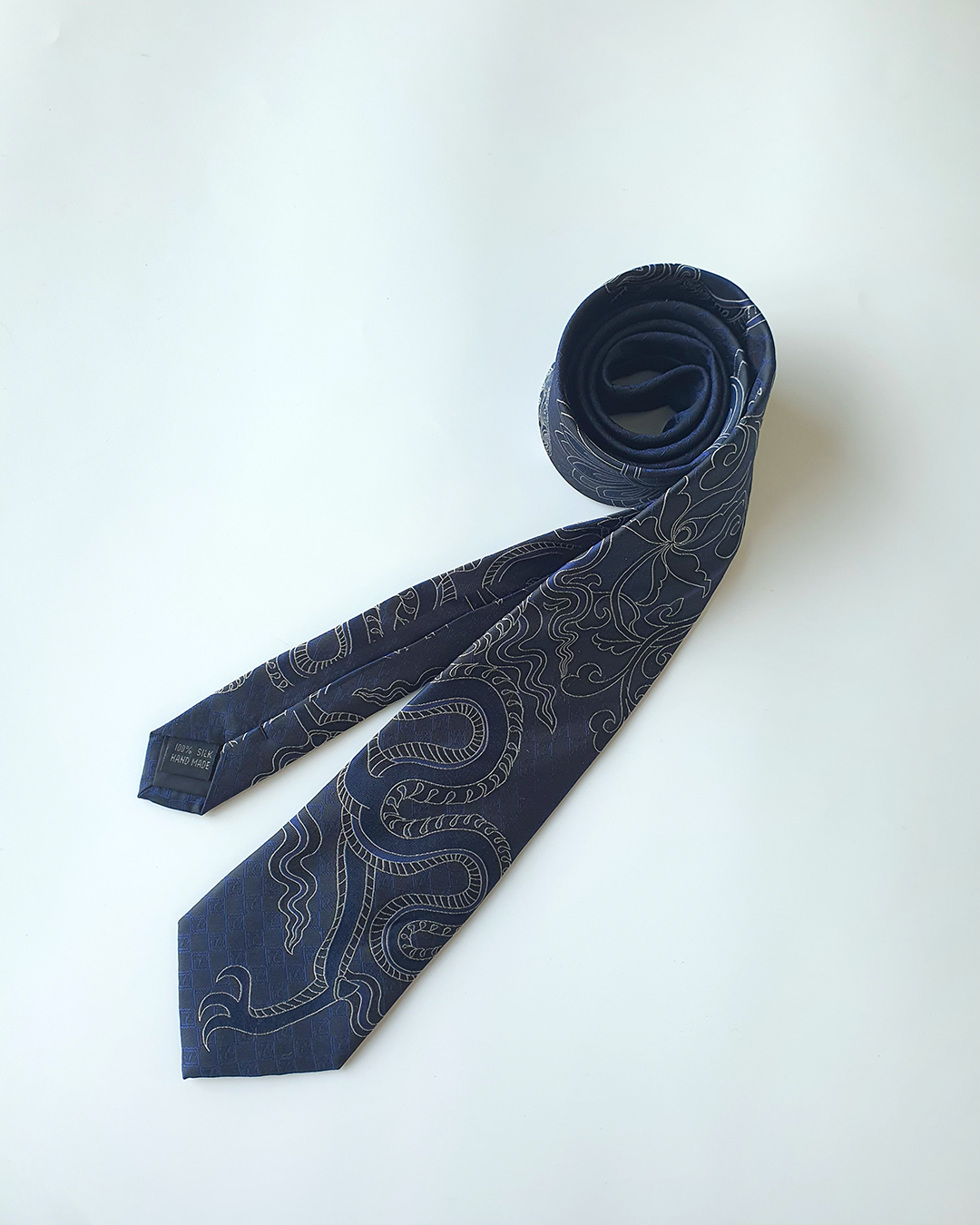 Quà Tặng Cao Cấp / Cà Vạt Lụa Gấm Hoa Văn Thanh Long / 8cm x 145cm