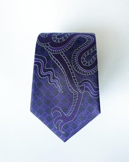 Quà Tặng Cao Cấp / Cà Vạt Lụa Gấm Hoa Văn Tử Long / 8cm x 145cm