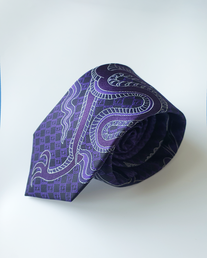 Quà Tặng Cao Cấp / Cà Vạt Lụa Gấm Hoa Văn Tử Long / 8cm x 145cm