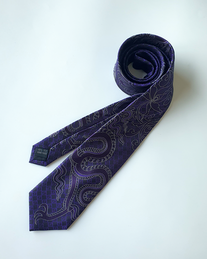 Quà Tặng Cao Cấp / Cà Vạt Lụa Gấm Hoa Văn Tử Long / 8cm x 145cm