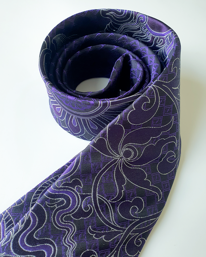 Quà Tặng Cao Cấp / Cà Vạt Lụa Gấm Hoa Văn Tử Long / 8cm x 145cm