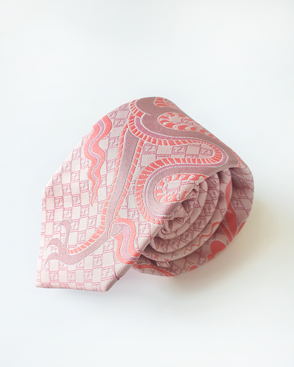 Quà Tặng Cao Cấp / Cà Vạt Lụa Gấm Hoa Văn Hồng Long / 8cm x 145cm