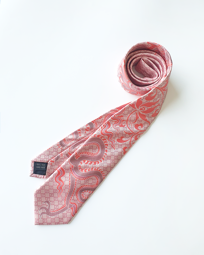 Quà Tặng Cao Cấp / Cà Vạt Lụa Gấm Hoa Văn Hồng Long / 8cm x 145cm