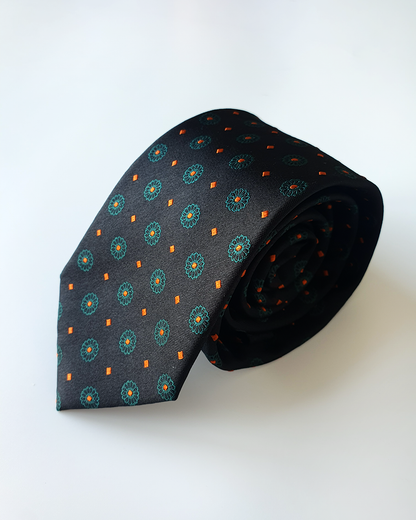 Cà Vạt Lụa Gấm Hoa Văn Huyền Ngọc Kèm Đôi Khuy Măng Sét / 8cm x 145cm