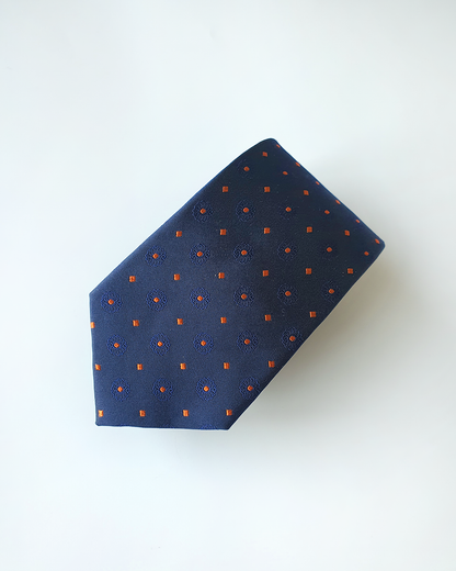 Quà Tặng Cao Cấp / Cà Vạt Lụa Gấm Hoa Văn Lam Ngọc Kèm Đôi Khuy Măng Sét / 8cm x 145cm