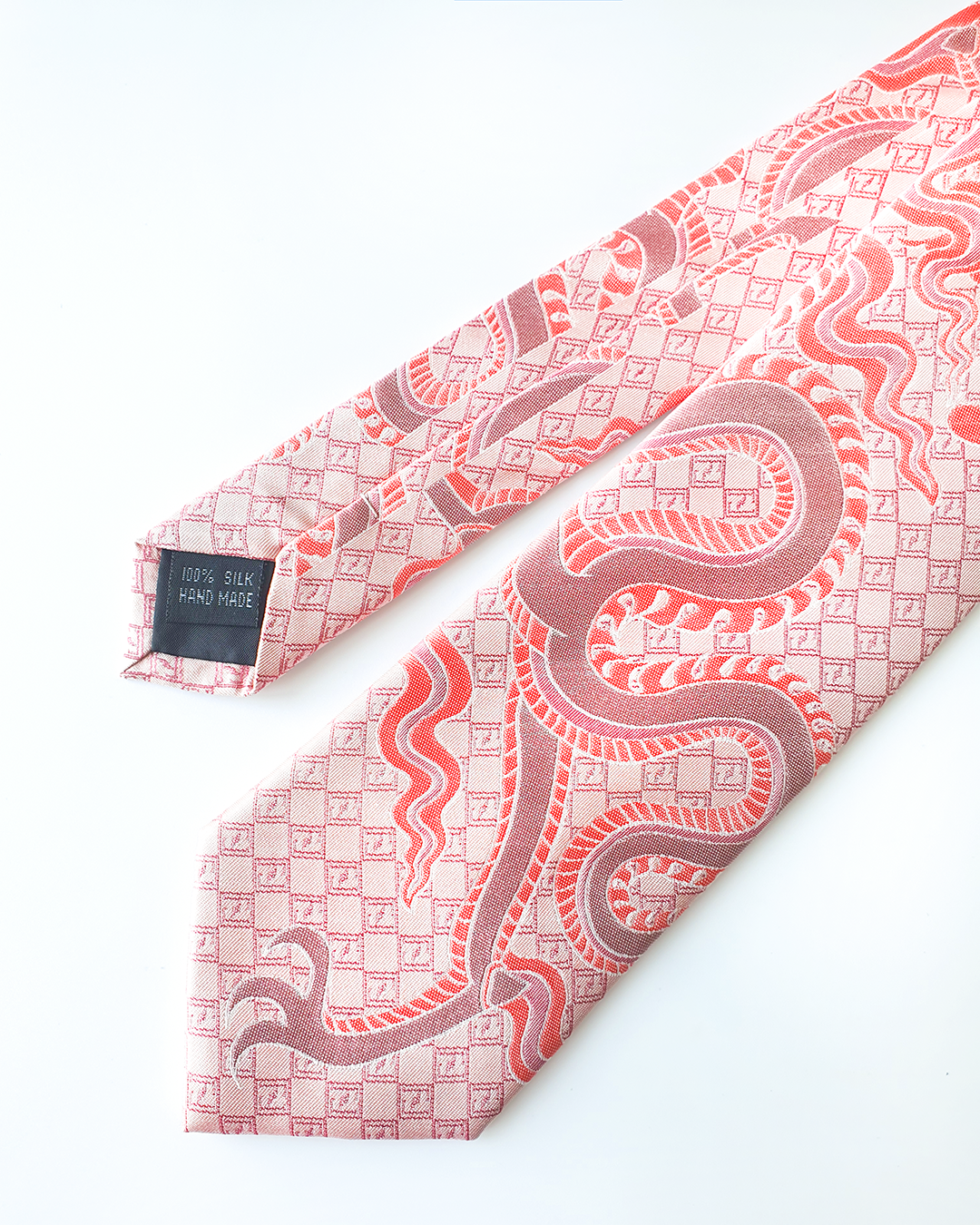 Quà Tặng Cao Cấp / Cà Vạt Lụa Gấm Hoa Văn Hồng Long / 8cm x 145cm