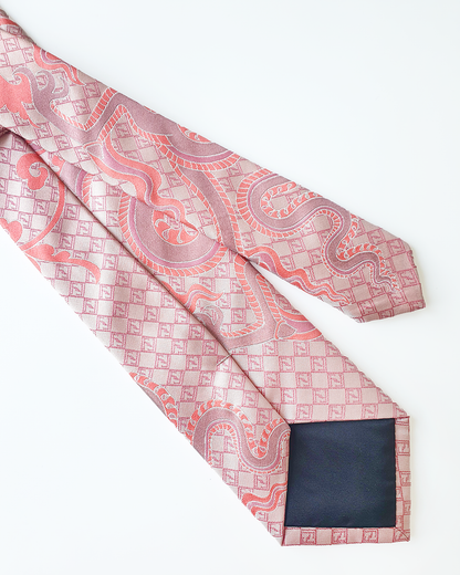 Quà Tặng Cao Cấp / Cà Vạt Lụa Gấm Hoa Văn Hồng Long / 8cm x 145cm