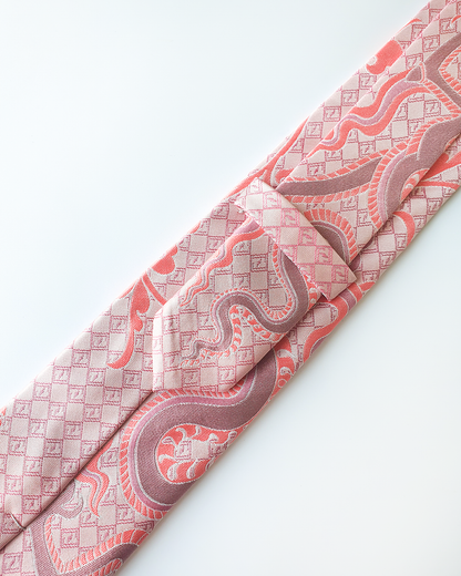 Quà Tặng Cao Cấp / Cà Vạt Lụa Gấm Hoa Văn Hồng Long / 8cm x 145cm