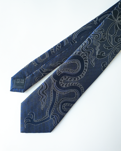 Quà Tặng Cao Cấp / Cà Vạt Lụa Gấm Hoa Văn Thanh Long / 8cm x 145cm