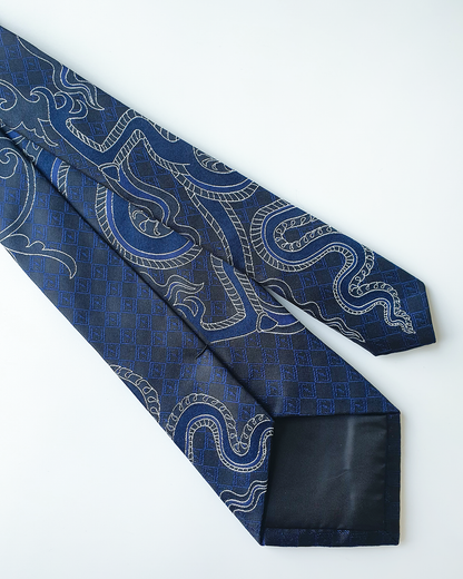 Quà Tặng Cao Cấp / Cà Vạt Lụa Gấm Hoa Văn Thanh Long / 8cm x 145cm