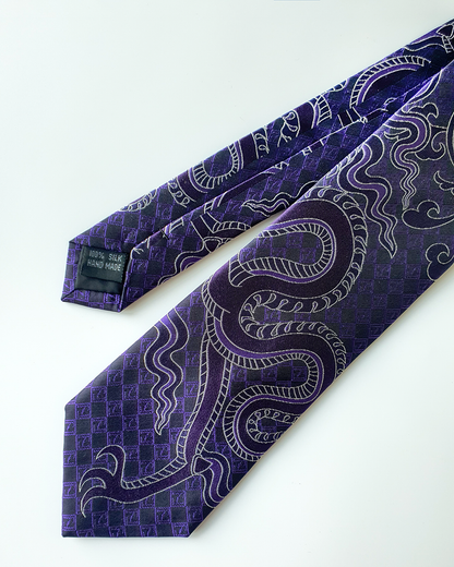 Quà Tặng Cao Cấp / Cà Vạt Lụa Gấm Hoa Văn Tử Long / 8cm x 145cm