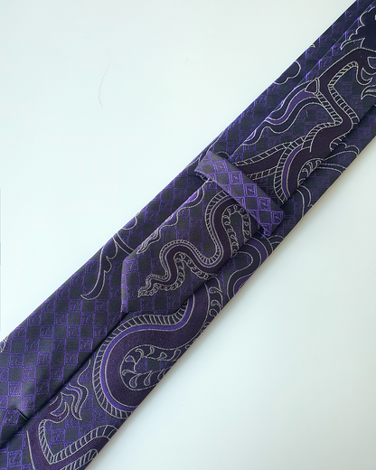 Quà Tặng Cao Cấp / Cà Vạt Lụa Gấm Hoa Văn Tử Long / 8cm x 145cm