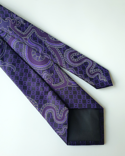 Quà Tặng Cao Cấp / Cà Vạt Lụa Gấm Hoa Văn Tử Long / 8cm x 145cm