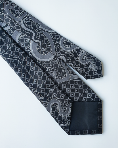 Quà Tặng Cao Cấp / Cà Vạt Lụa Gấm Hoa Văn Hắc Long / 8cm x 145cm