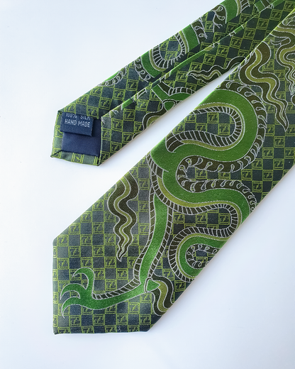 Quà Tặng Cao Cấp / Cà Vạt Lụa Gấm Hoa Văn Lục Long / 8cm x 145cm