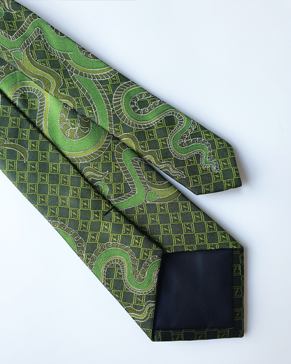 Quà Tặng Cao Cấp / Cà Vạt Lụa Gấm Hoa Văn Lục Long / 8cm x 145cm