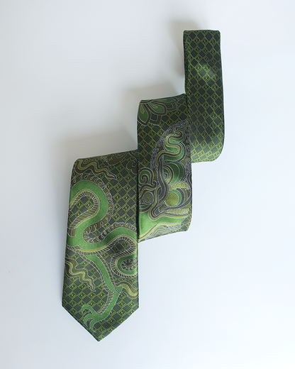 Quà Tặng Cao Cấp / Cà Vạt Lụa Gấm Hoa Văn Lục Long / 8cm x 145cm