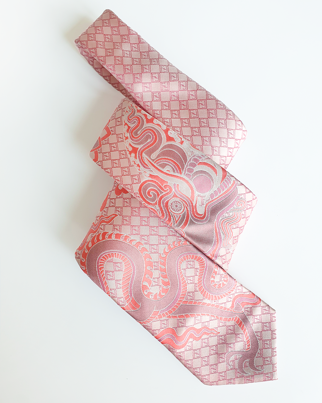 Quà Tặng Cao Cấp / Cà Vạt Lụa Gấm Hoa Văn Hồng Long / 8cm x 145cm