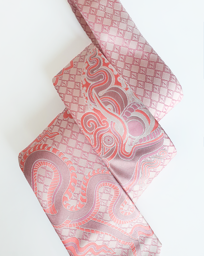 Quà Tặng Cao Cấp / Cà Vạt Lụa Gấm Hoa Văn Hồng Long / 8cm x 145cm