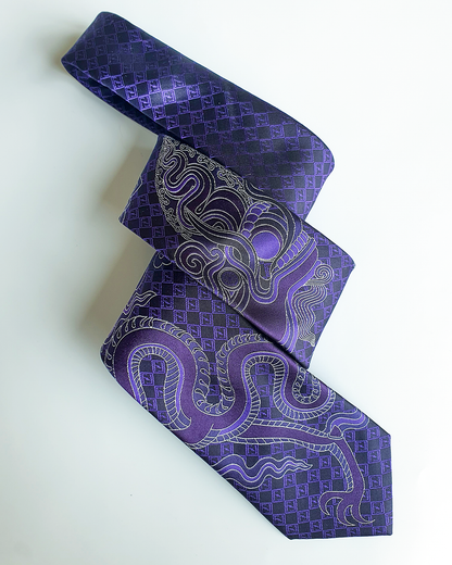 Quà Tặng Cao Cấp / Cà Vạt Lụa Gấm Hoa Văn Tử Long / 8cm x 145cm