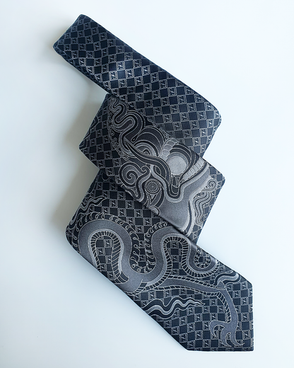 Quà Tặng Cao Cấp / Cà Vạt Lụa Gấm Hoa Văn Hắc Long / 8cm x 145cm