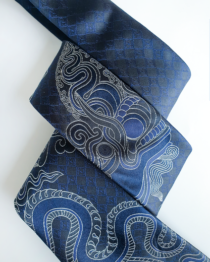 Quà Tặng Cao Cấp / Cà Vạt Lụa Gấm Hoa Văn Thanh Long / 8cm x 145cm