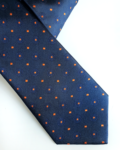 Quà Tặng Cao Cấp / Cà Vạt Lụa Gấm Hoa Văn Lam Ngọc Kèm Đôi Khuy Măng Sét / 8cm x 145cm