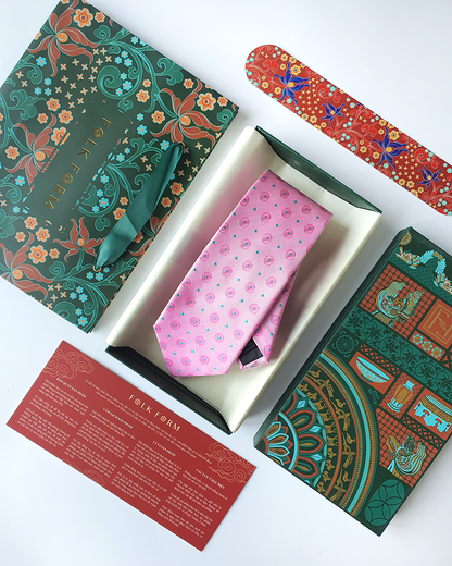 Cà Vạt Lụa Gấm Hoa Văn Phong Lưu Kèm Đôi Khuy Măng Sét / 8cm x 145cm