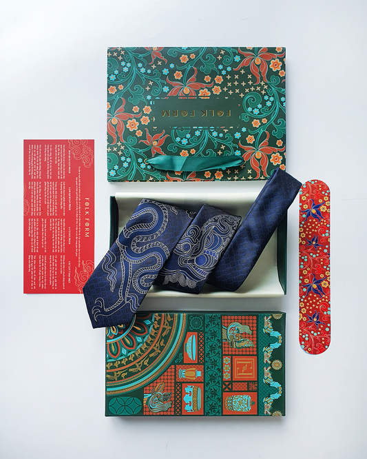 Quà Tặng Cao Cấp / Cà Vạt Lụa Gấm Hoa Văn Thanh Long / 8cm x 145cm