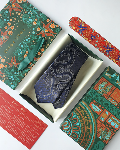 Quà Tặng Cao Cấp / Cà Vạt Lụa Gấm Hoa Văn Thanh Long / 8cm x 145cm