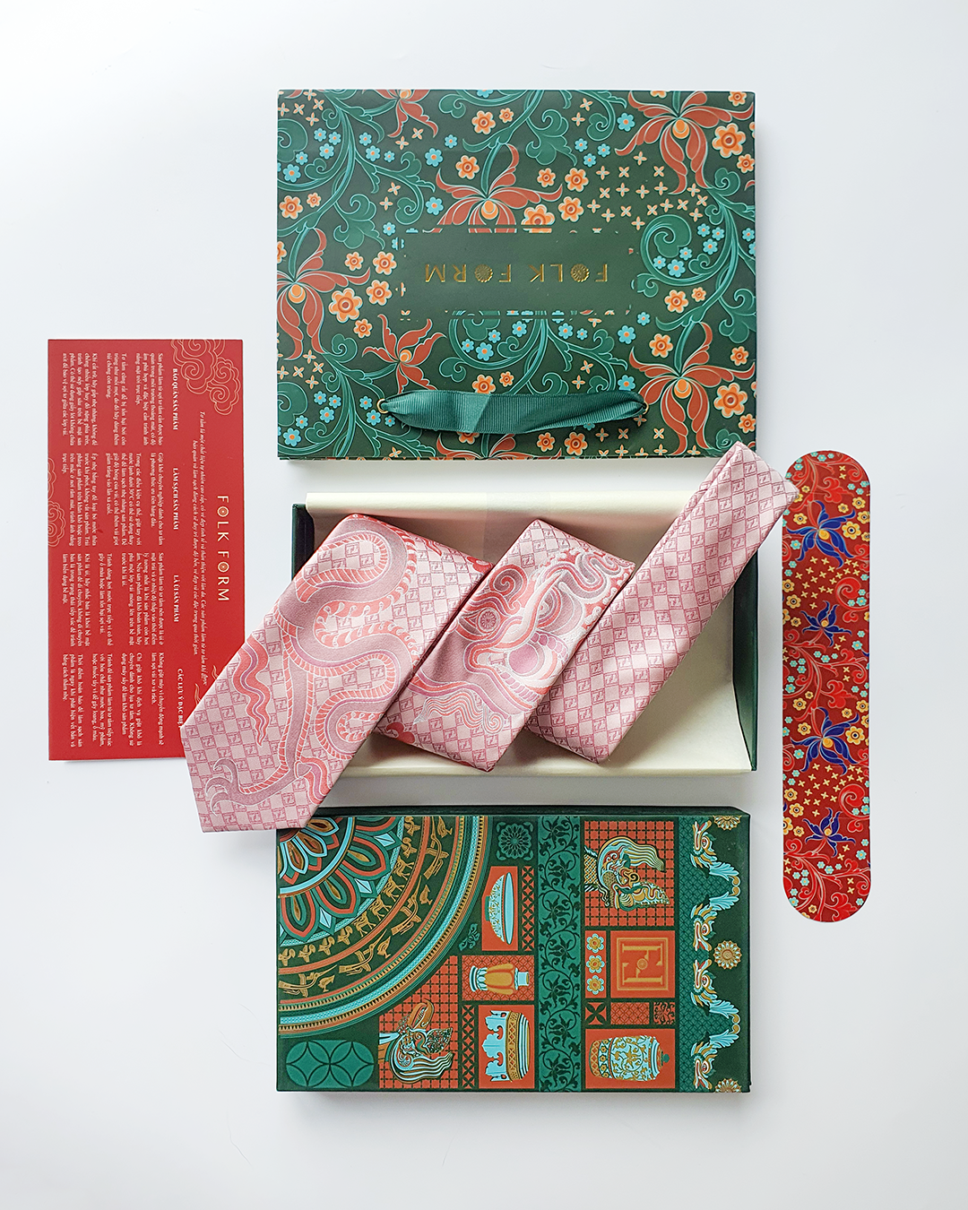 Quà Tặng Cao Cấp / Cà Vạt Lụa Gấm Hoa Văn Hồng Long / 8cm x 145cm