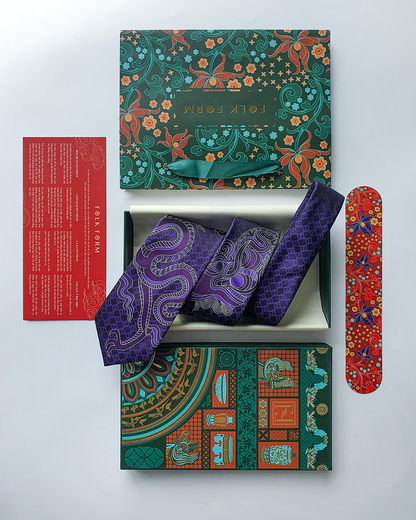 Quà Tặng Cao Cấp / Cà Vạt Lụa Gấm Hoa Văn Tử Long / 8cm x 145cm