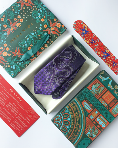 Quà Tặng Cao Cấp / Cà Vạt Lụa Gấm Hoa Văn Tử Long / 8cm x 145cm