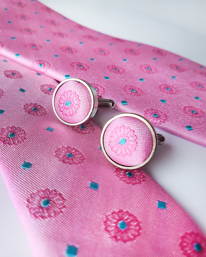 Cà Vạt Lụa Gấm Hoa Văn Phong Lưu Kèm Đôi Khuy Măng Sét / 8cm x 145cm